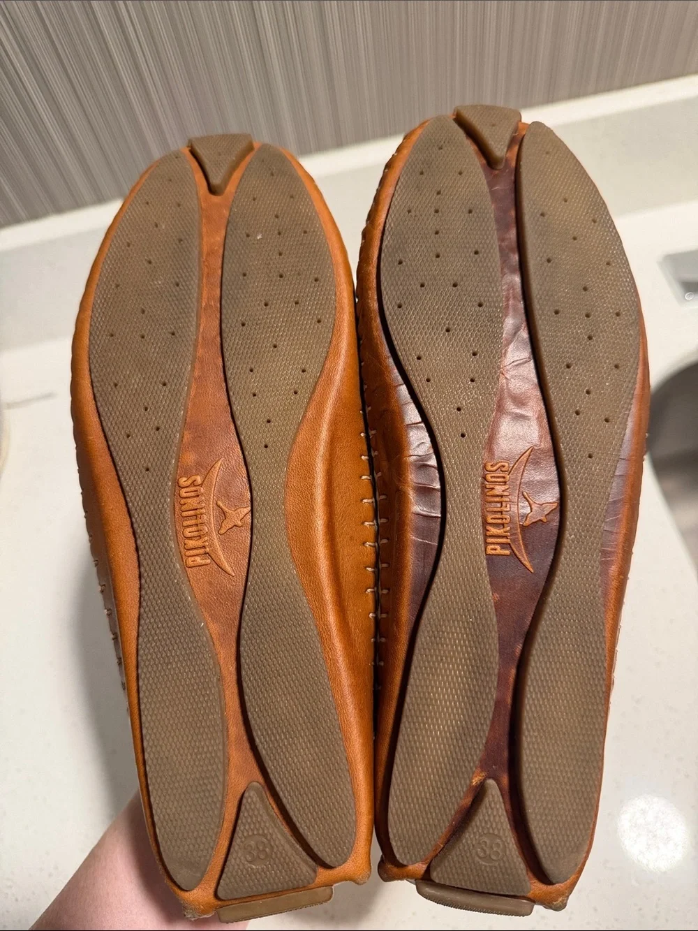 PIKOLINOS Tan Leather Slip-On Loafers with Multicolor Embroidery